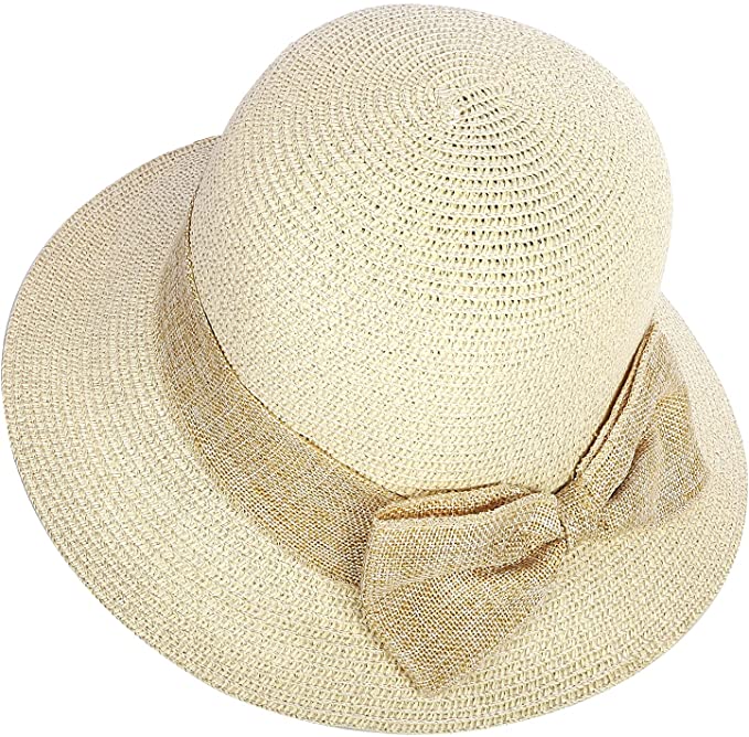 Ladies Straw Sun Hat Packable Roll Brim Summer UV Beach Sunhat