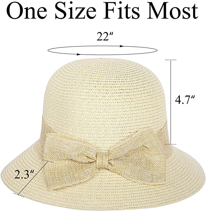 Ladies Straw Sun Hat Packable Roll Brim Summer UV Beach Sunhat