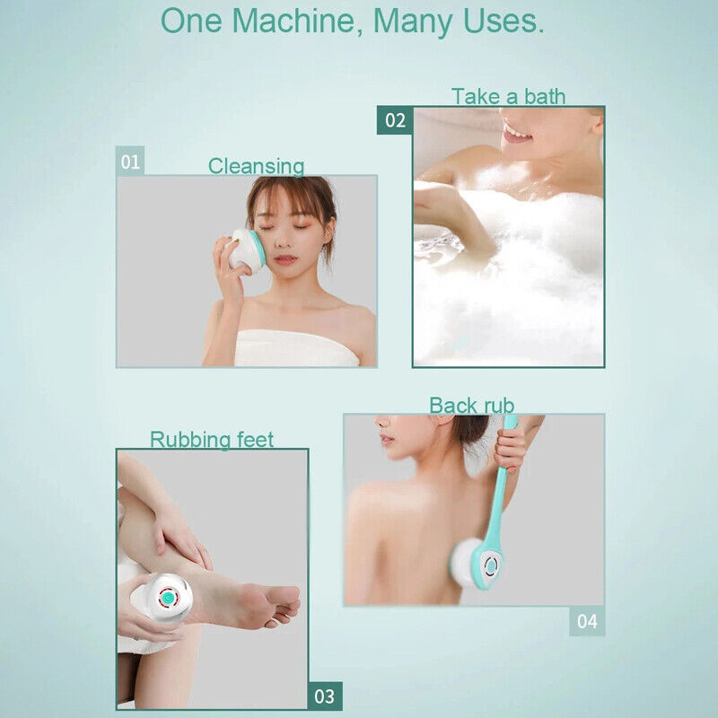 Electric Shower Cleaning Brush Body Massage Bath Long Handle Back Scrub Washer R