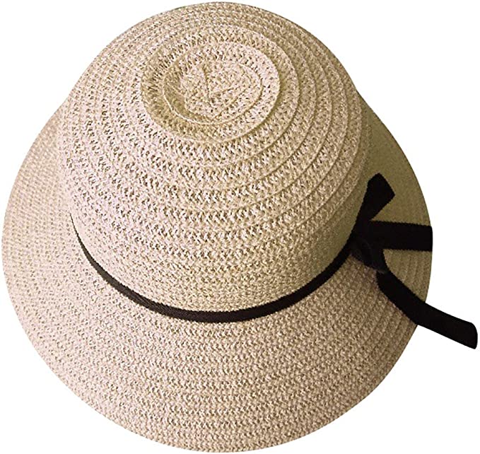 Women Straw Beach Sun Summer Hat Floppy Foldable Beige Wide Brim